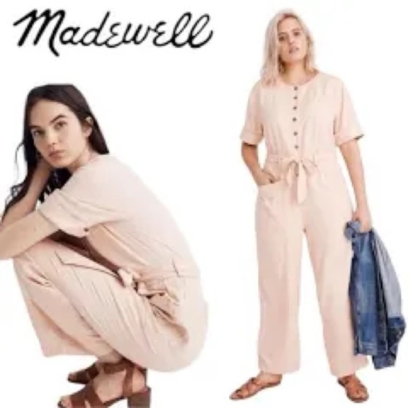 Madewell Topstitch Coverall Jumpsuit Bashfull Blush in 6 - Picture 1 of 10